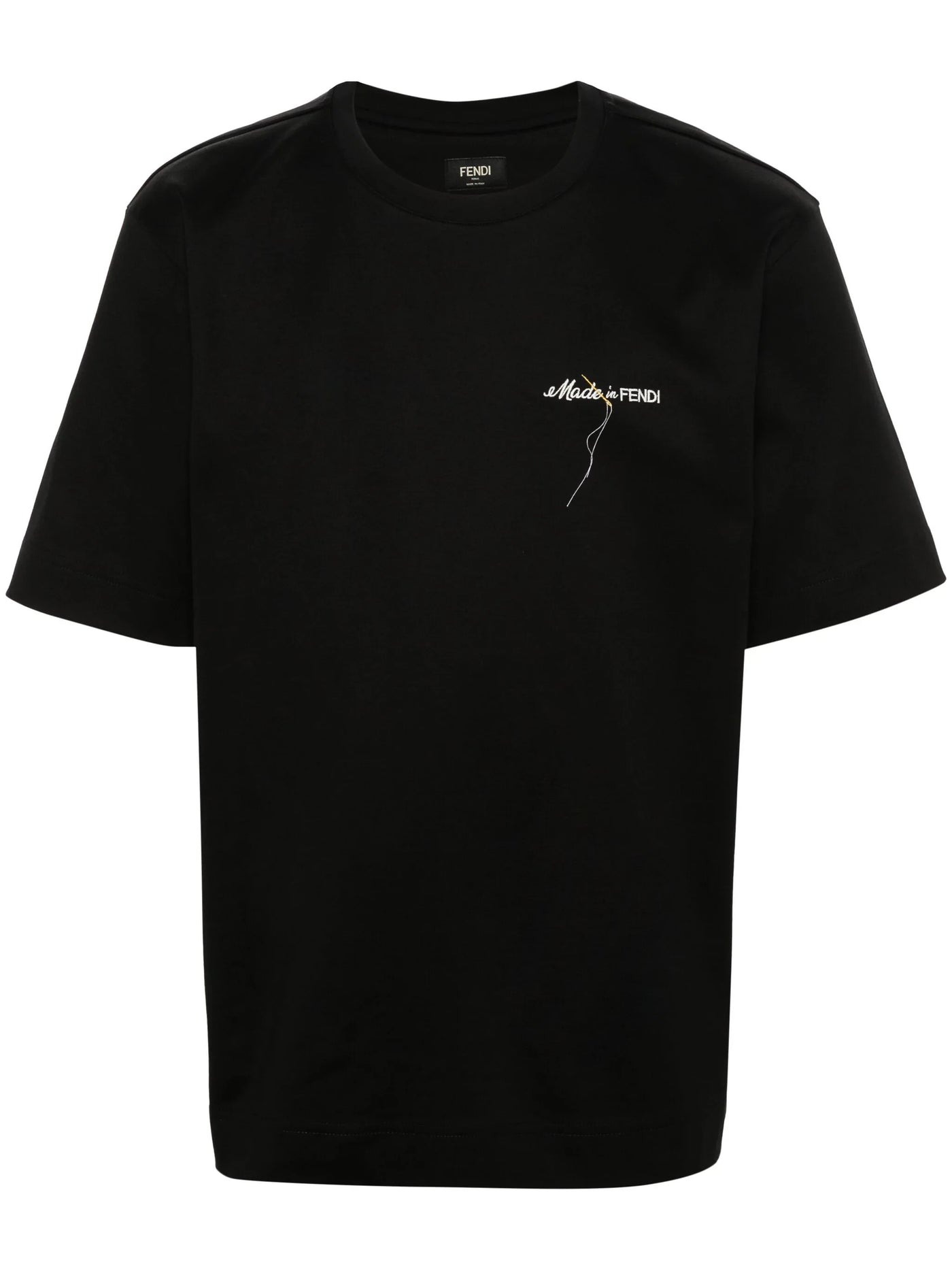 Fendi – Made in Fendi – Schwarzes T-Shirt mit Logostickerei