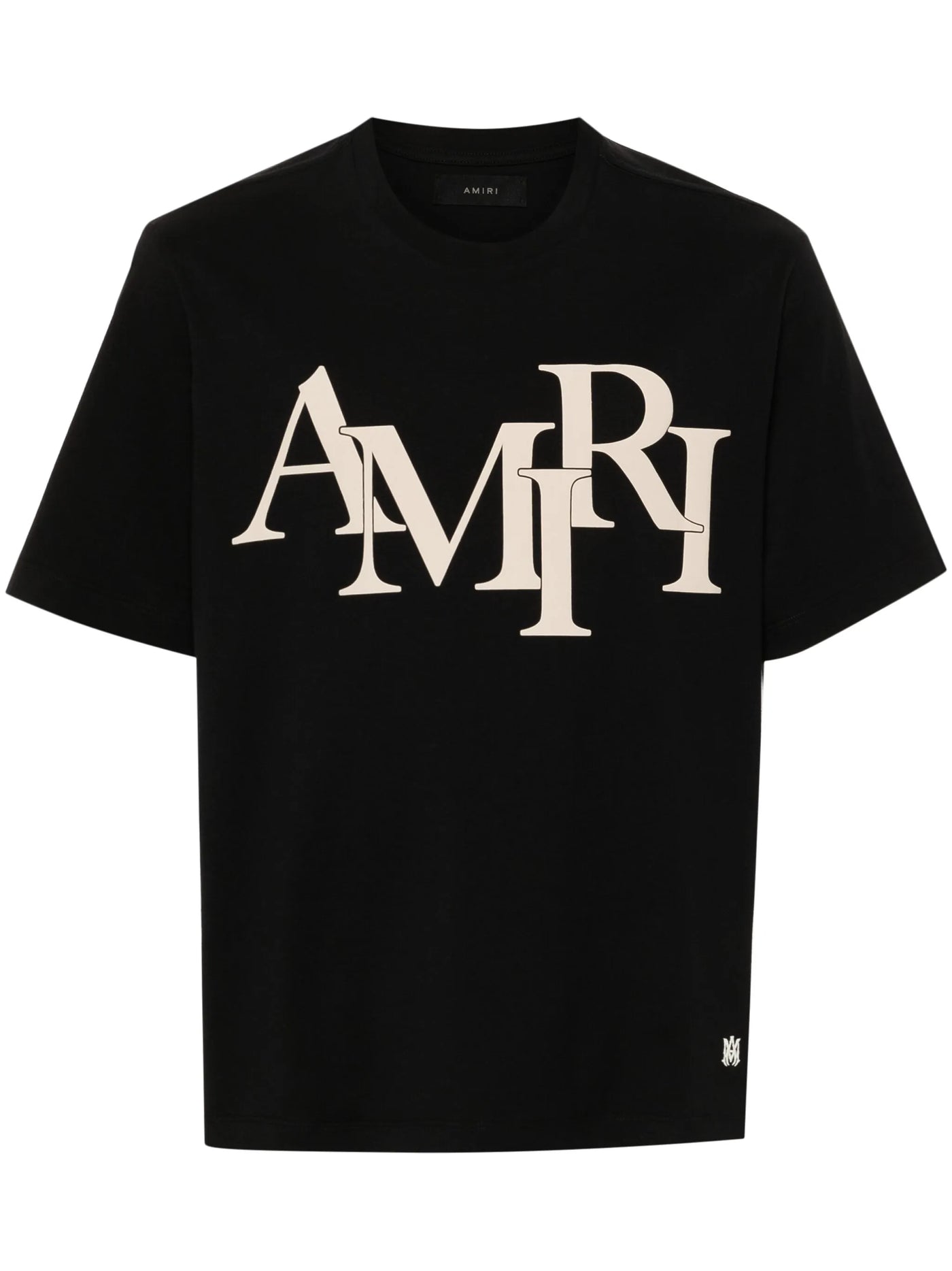 Amiri – Beiges T-Shirt mit gestaffeltem Logo-Print in Schwarz