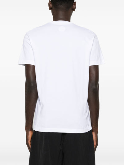 Dsquared2 – Gelbes T-Shirt mit geteiltem Logo-Print in Weiß 