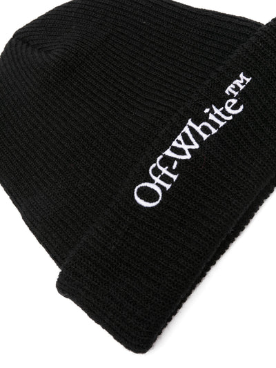 Off-White Beanie aus Wolle mit aufgesticktem Bookish-Logo in Schwarz