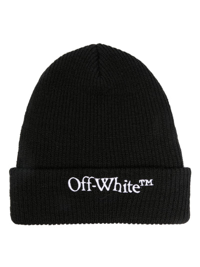 Off-White Beanie aus Wolle mit aufgesticktem Bookish-Logo in Schwarz