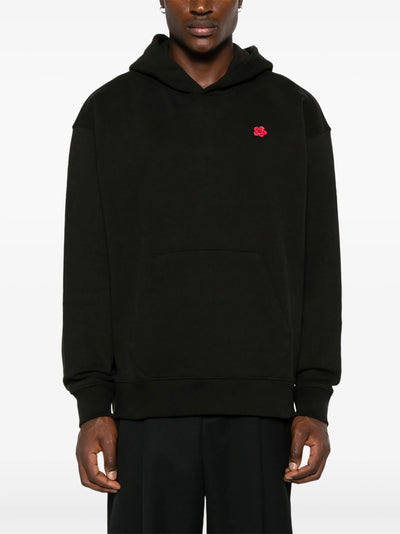 Kenzo – Schwarzer Kapuzenpullover mit rotem Boke-Blumen-Print
