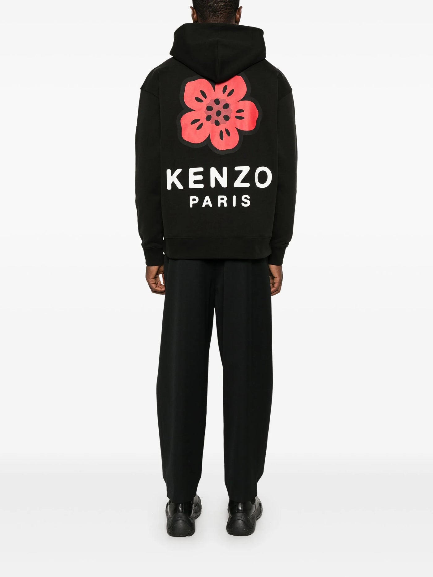 Kenzo – Schwarzer Kapuzenpullover mit rotem Boke-Blumen-Print