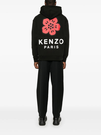 Kenzo – Schwarzer Kapuzenpullover mit rotem Boke-Blumen-Print
