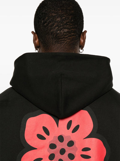Kenzo – Schwarzer Kapuzenpullover mit rotem Boke-Blumen-Print