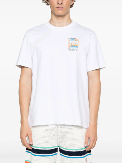Casablanca – T-Shirt mit „Surreal Pool“-Print in Weiß