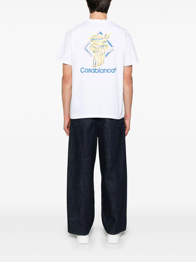 Casablanca – Weißes T-Shirt mit Diamantsäulen-Print