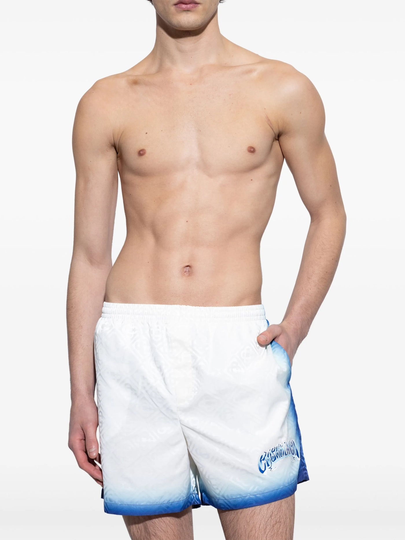 Casablanca – Blue Fade – Badeshorts mit 3D-Logo in Weiß/Blau