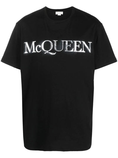 Alexander McQueen – Schwarzes T-Shirt mit Spray Crush-Logoprint