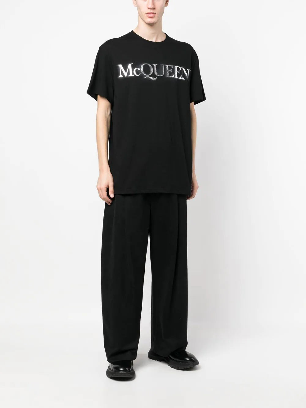Alexander McQueen – Schwarzes T-Shirt mit Spray Crush-Logoprint