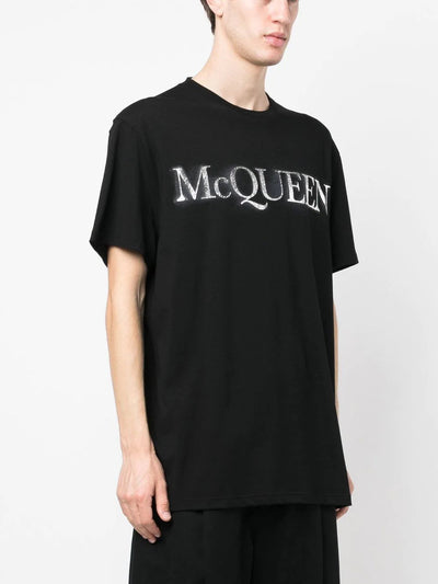 Alexander McQueen – Schwarzes T-Shirt mit Spray Crush-Logoprint