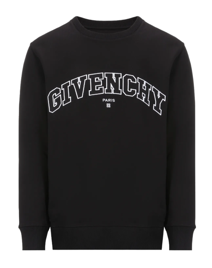 Givenchy – Schwarzes Sweatshirt mit Rundhalsausschnitt und Logostickerei