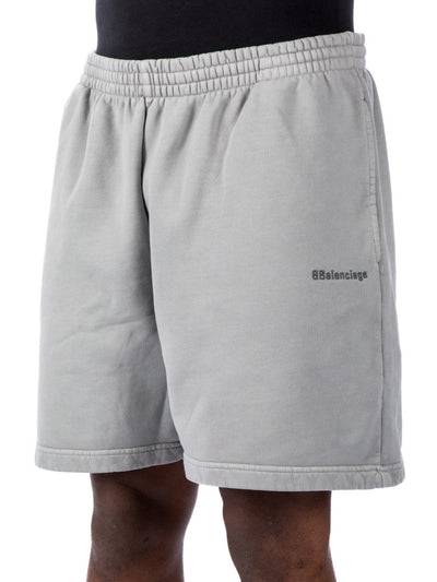 Balenciaga – Baumwollshorts mit BB-Logo-Stickerei in Grau