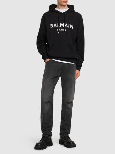 Balmain Paris – Schwarzer Kapuzenpullover mit Logo-Print