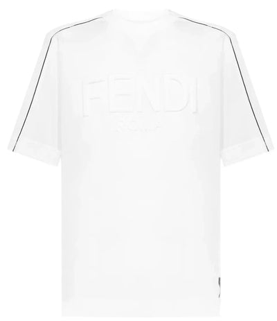 Weißes T-Shirt mit Rundhalsausschnitt und Fendi-Logoprägung