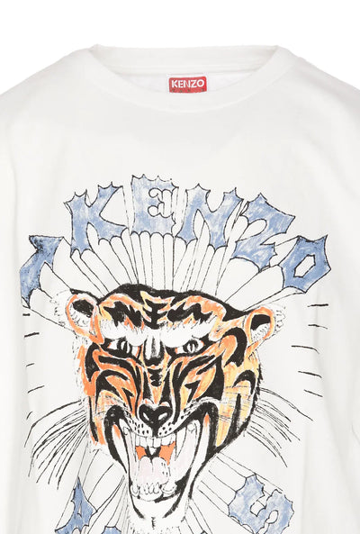 Kenzo – Weißes T-Shirt mit Tiger-Logoprint