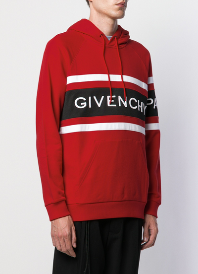 Givenchy Paris – Kapuzenpullover mit Kontraststreifen-Stickerei in Rot