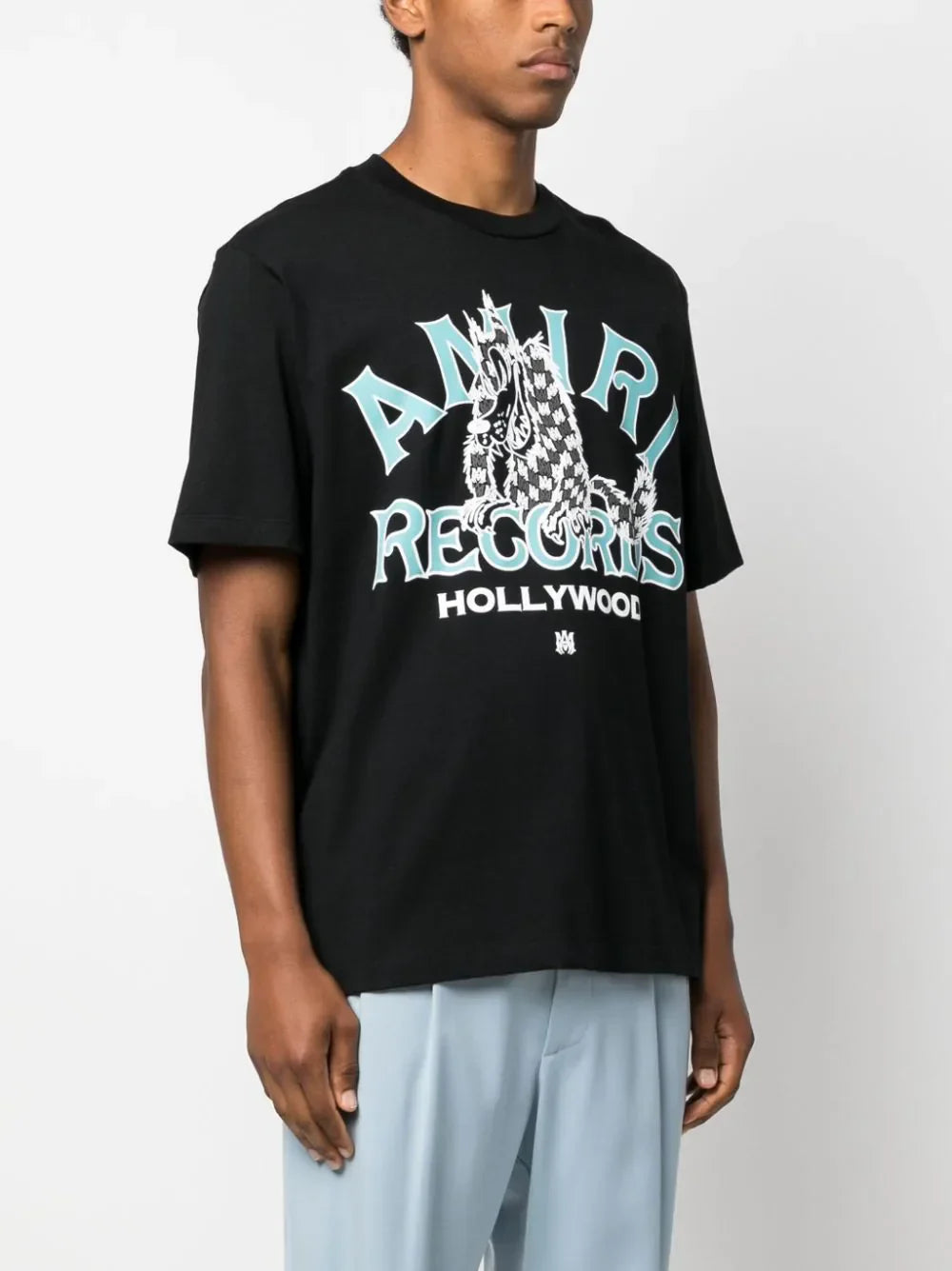 Amiri Records – Schwarzes T-Shirt mit Wolfsdruck