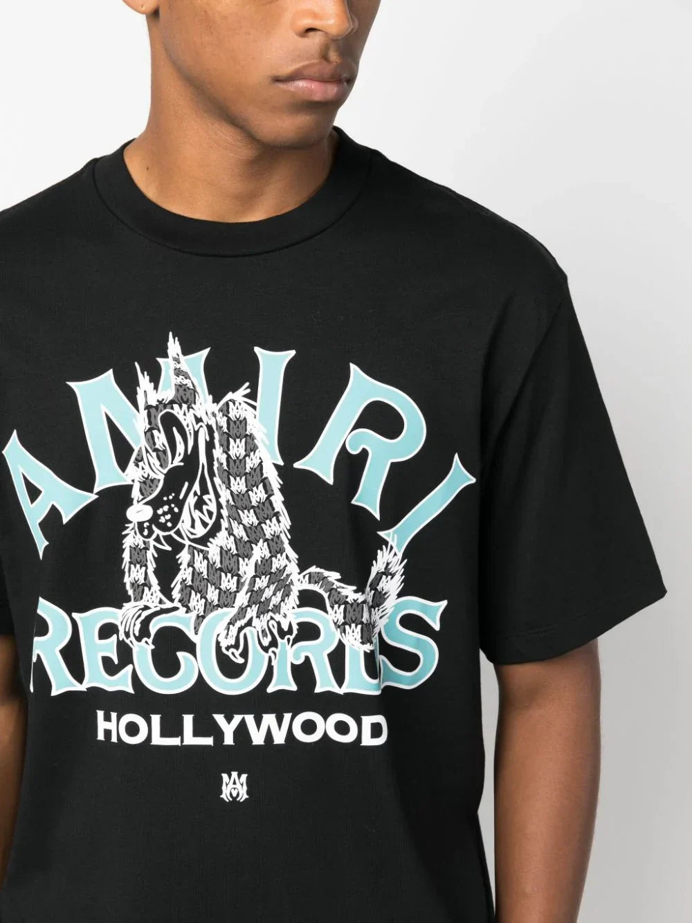 Amiri Records – Schwarzes T-Shirt mit Wolfsdruck