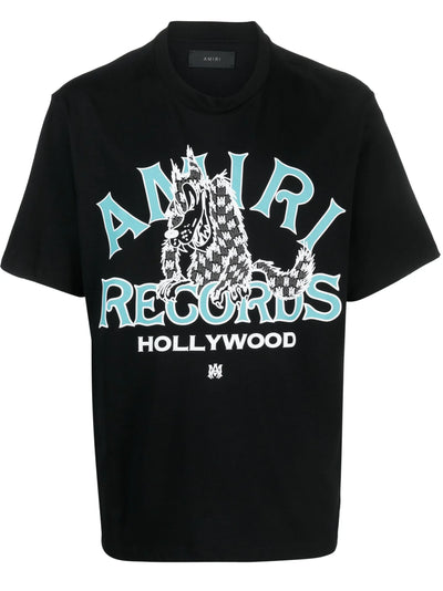 Amiri Records – Schwarzes T-Shirt mit Wolfsdruck