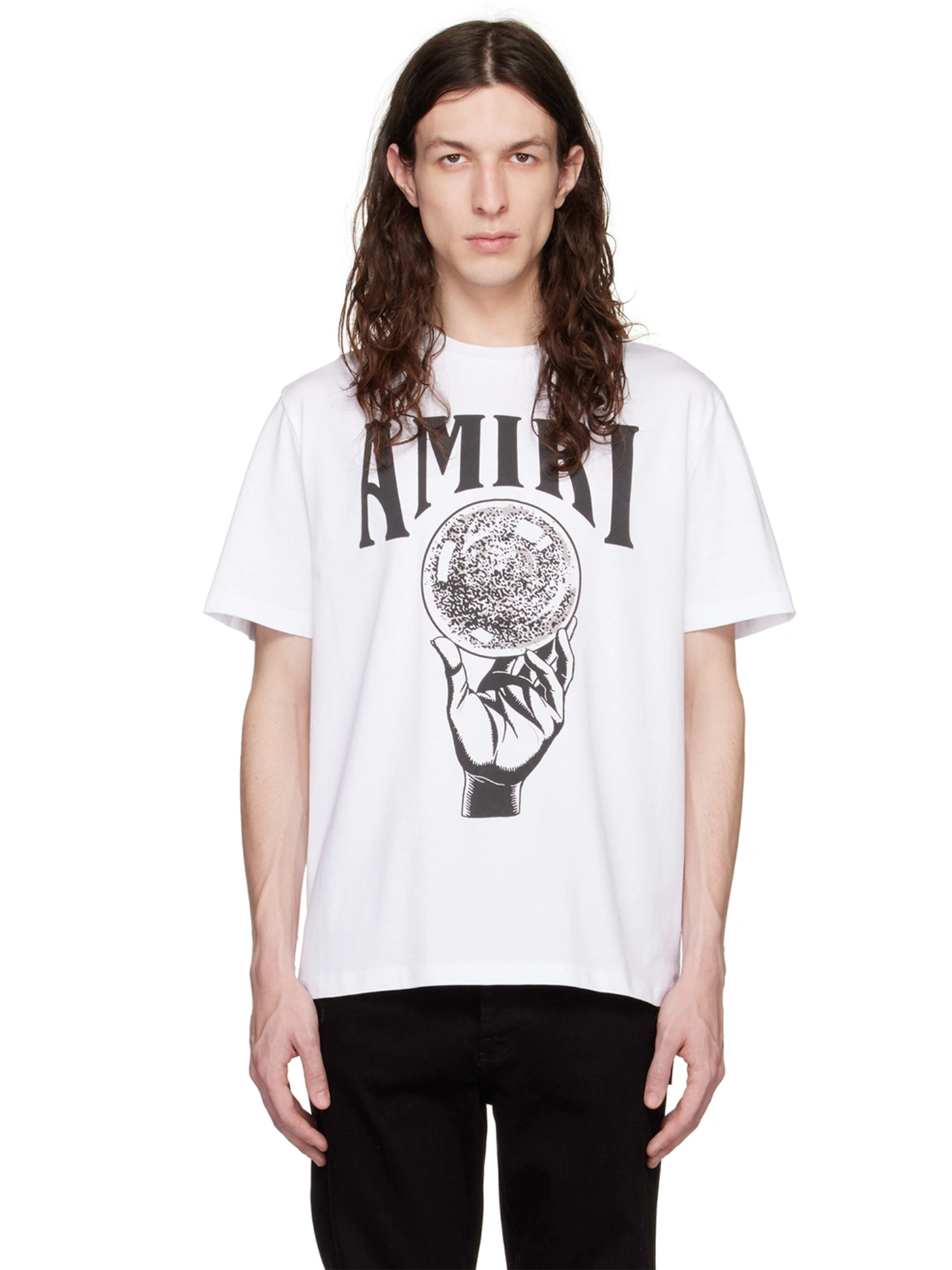 Amiri – Weißes T-Shirt mit Kristallkugel-Print