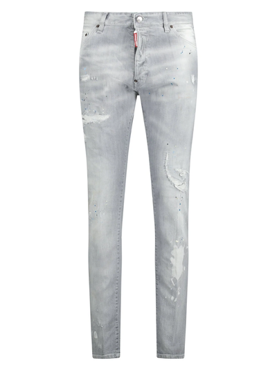 Dsquared2 – Cool Guy – Schmal geschnittene Jeans mit Farbspritzern und Rissen in Grau