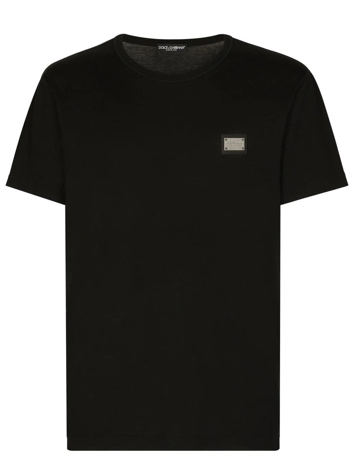 Dolce &amp; Gabbana – Schwarzes T-Shirt mit silbernem Logo