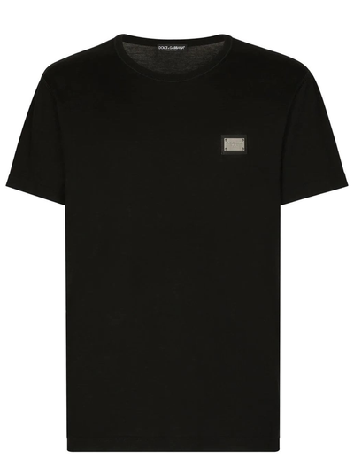 Dolce &amp; Gabbana – Schwarzes T-Shirt mit silbernem Logo