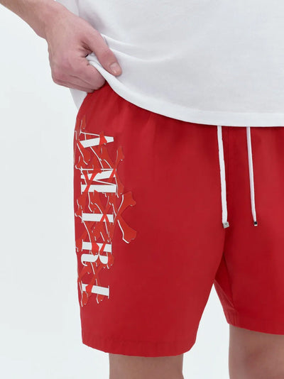Amiri – Badeshorts mit Bones-Print in Rot