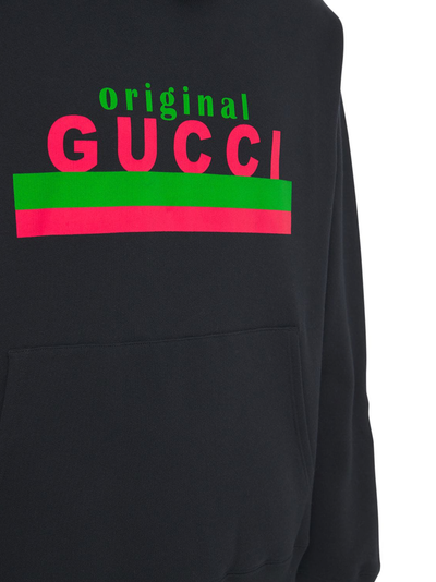 Schwarzer Kapuzenpullover mit Gucci-Originallogo-Aufdruck