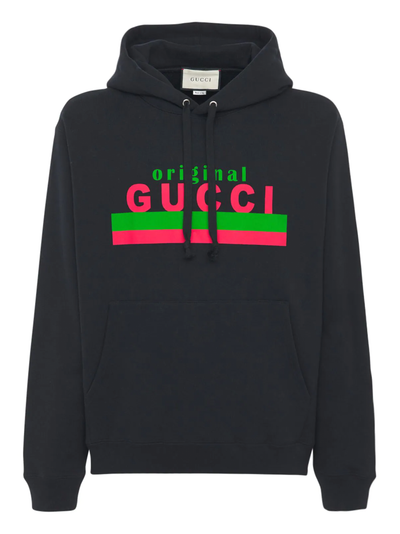 Schwarzer Kapuzenpullover mit Gucci-Originallogo-Aufdruck