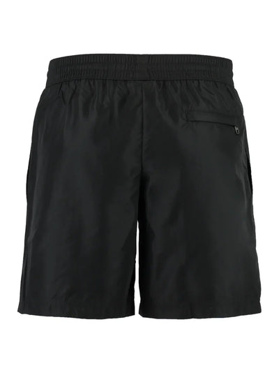 Dolce &amp; Gabbana – Schwarze Badeshorts mit Kordelzug und silberner Plakette