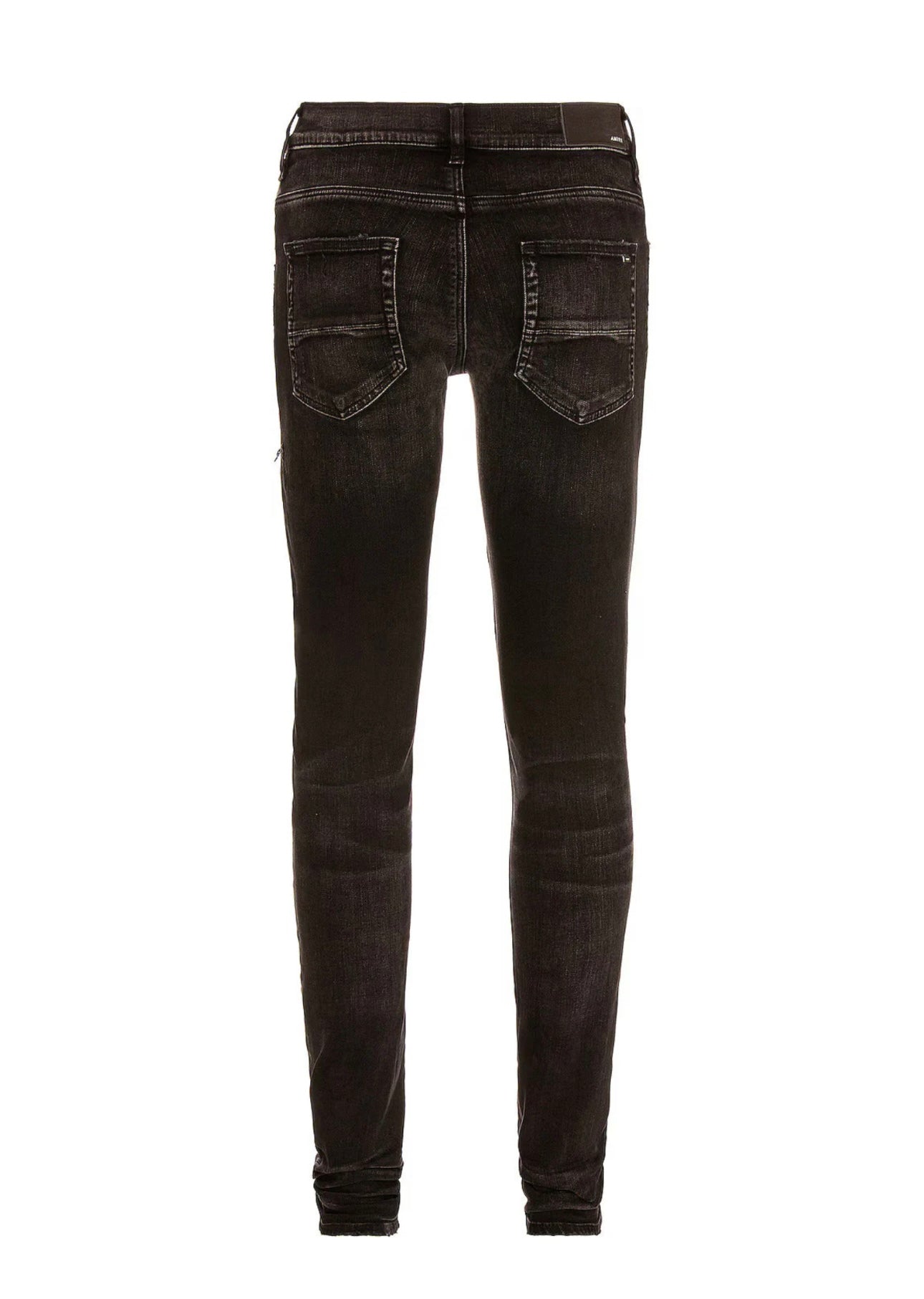 Amiri – Schwarze Lederjeans „MX1 Aged“ im Camouflage-Look
