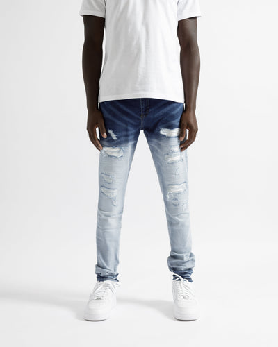 Magiri – Cannes – Zerrissene Jeans mit Farbverlauf und verblasstem Farbverlauf in Blau