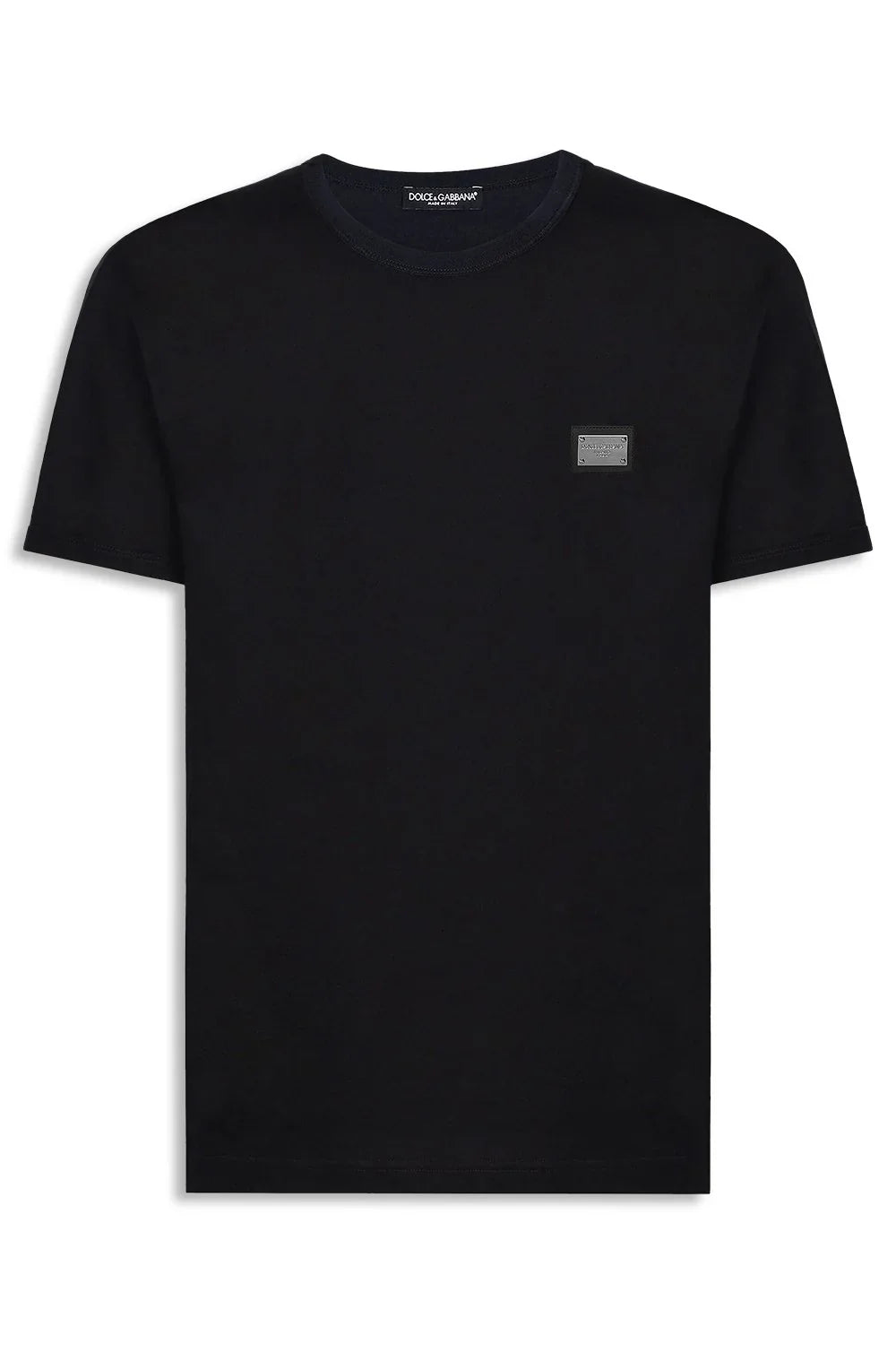 Dolce &amp; Gabbana – T-Shirt mit silberner Plakette in Marineblau
