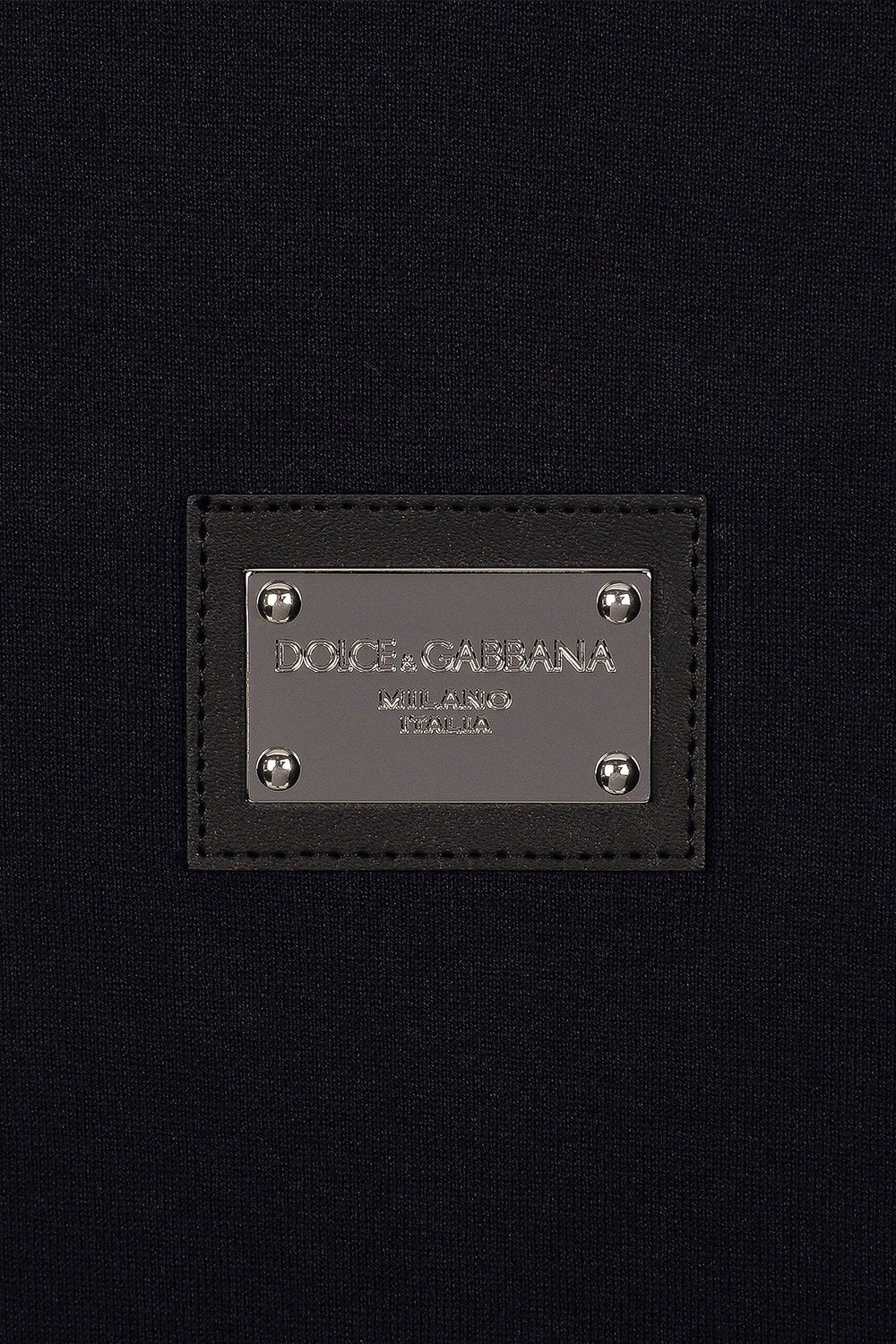 Dolce &amp; Gabbana – T-Shirt mit silberner Plakette in Marineblau