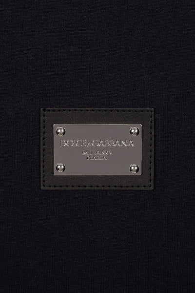 Dolce &amp; Gabbana – T-Shirt mit silberner Plakette in Marineblau