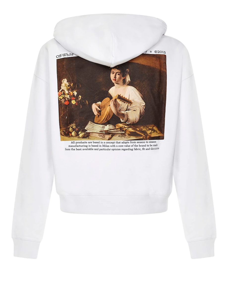 Off-White – Weißer Kapuzenpullover mit Caravaggio-Lautengemälde-Print