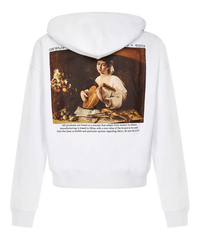 Off-White – Weißer Kapuzenpullover mit Caravaggio-Lautengemälde-Print