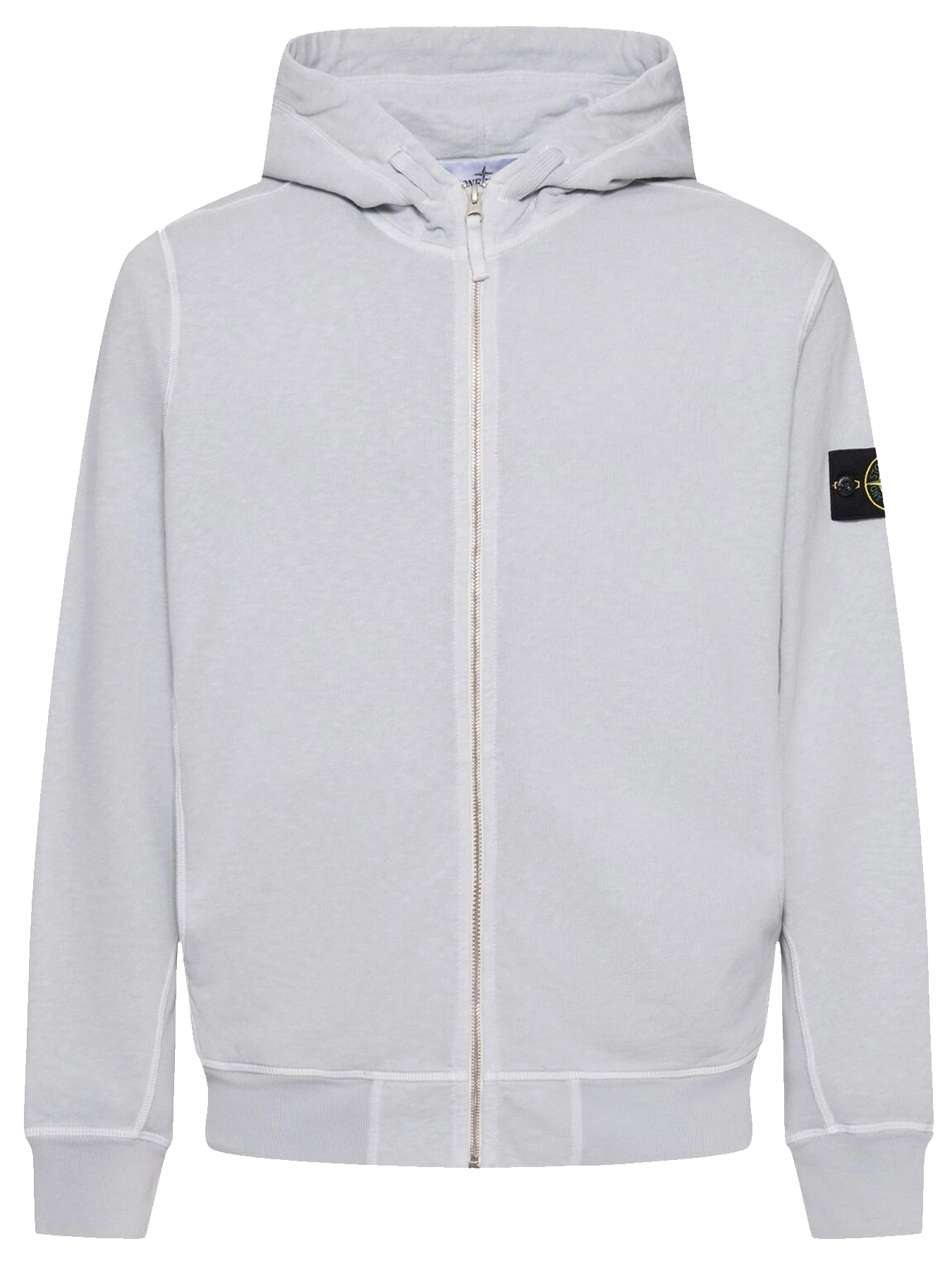 Stone Island – Baumwoll-Kapuzenpullover mit Markenaufnäher und zwei Einschubtaschen in Perlgrau