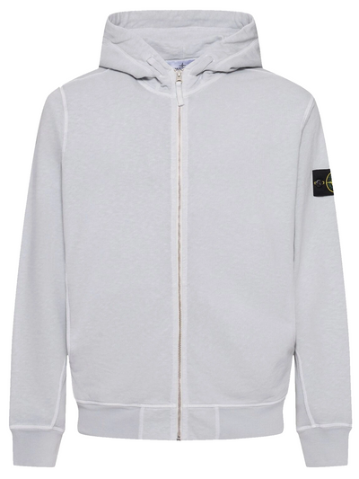 Stone Island – Baumwoll-Kapuzenpullover mit Markenaufnäher und zwei Einschubtaschen in Perlgrau