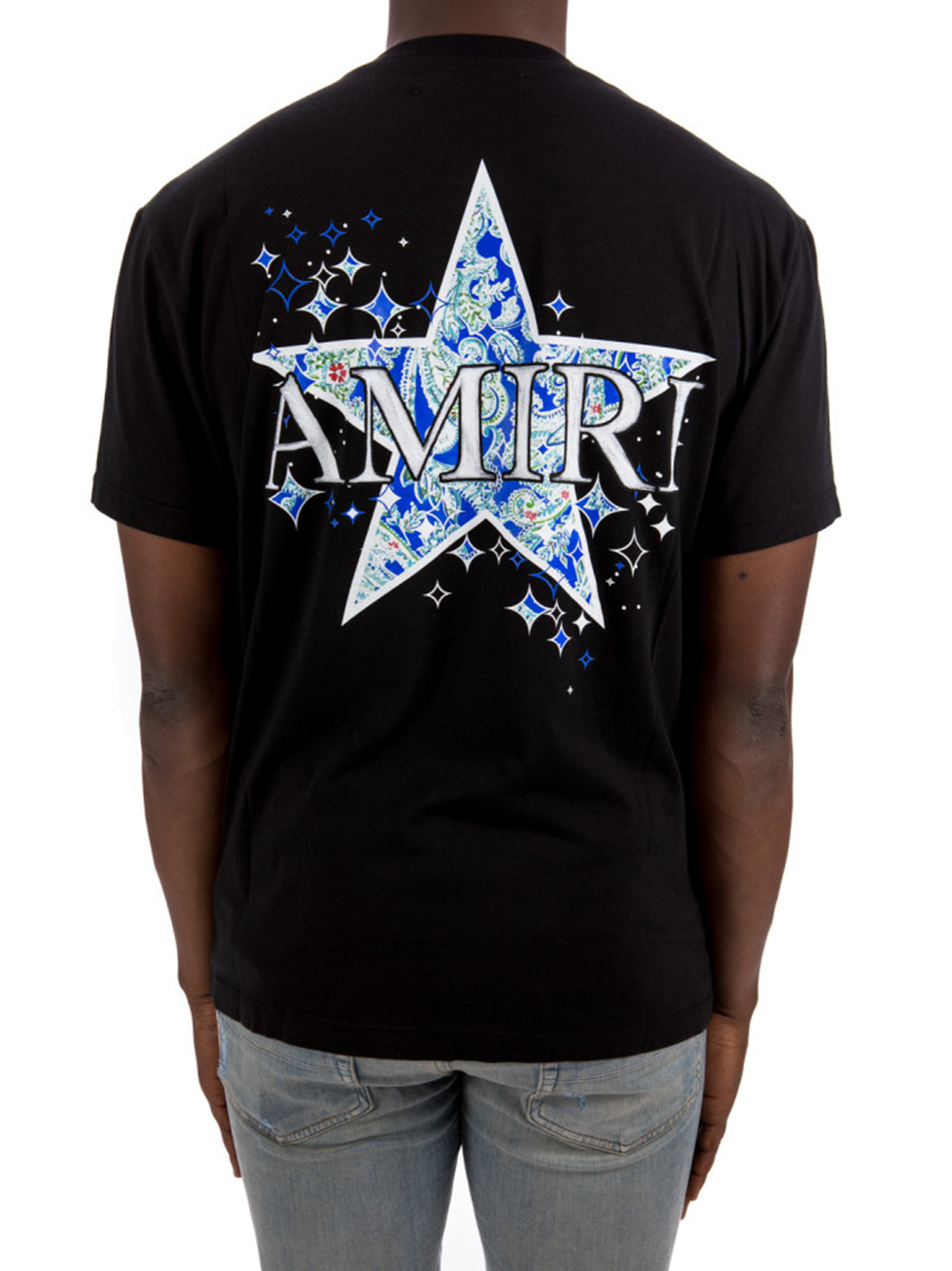 Amiri – T-Shirt mit Paisley-Blaustern-Print in Schwarz