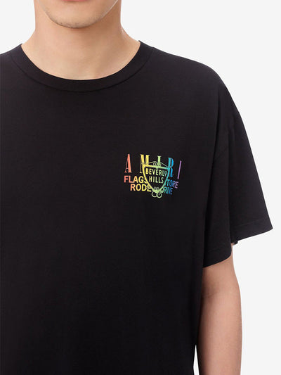 Amiri – Exklusives T-Shirt „Beverly Hills“ mit Regenbogen-Print in Schwarz