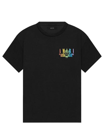 Amiri – Exklusives T-Shirt „Beverly Hills“ mit Regenbogen-Print in Schwarz