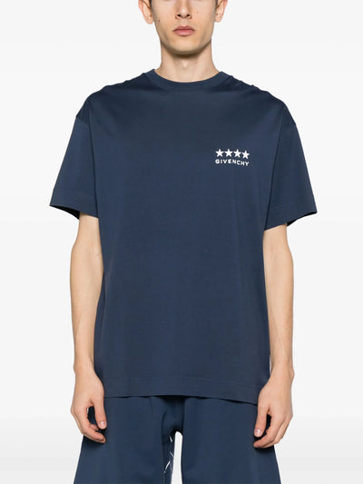 Givenchy – Marineblaues T-Shirt mit 4G-Sternenlogo