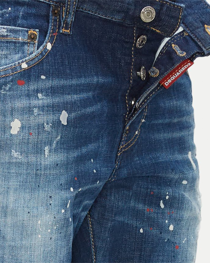 Dsquared2 – DSQ2 – Zerrissene Skaterjeans mit Patch in Blau