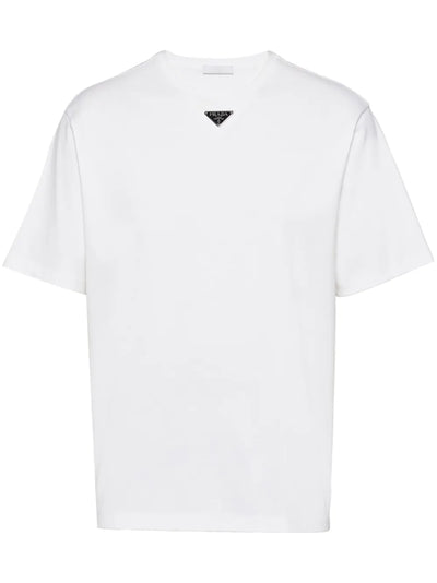 Prada – Weißes T-Shirt mit Dreiecksplakette