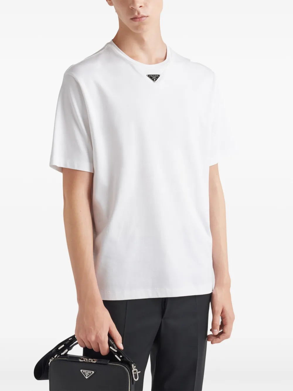 Prada – Weißes T-Shirt mit Dreiecksplakette