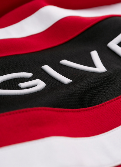 Givenchy Paris – Kapuzenpullover mit Kontraststreifen-Stickerei in Rot