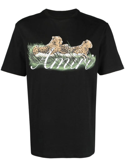 Amiri – Schwarzes T-Shirt mit Geparden-Logo-Print